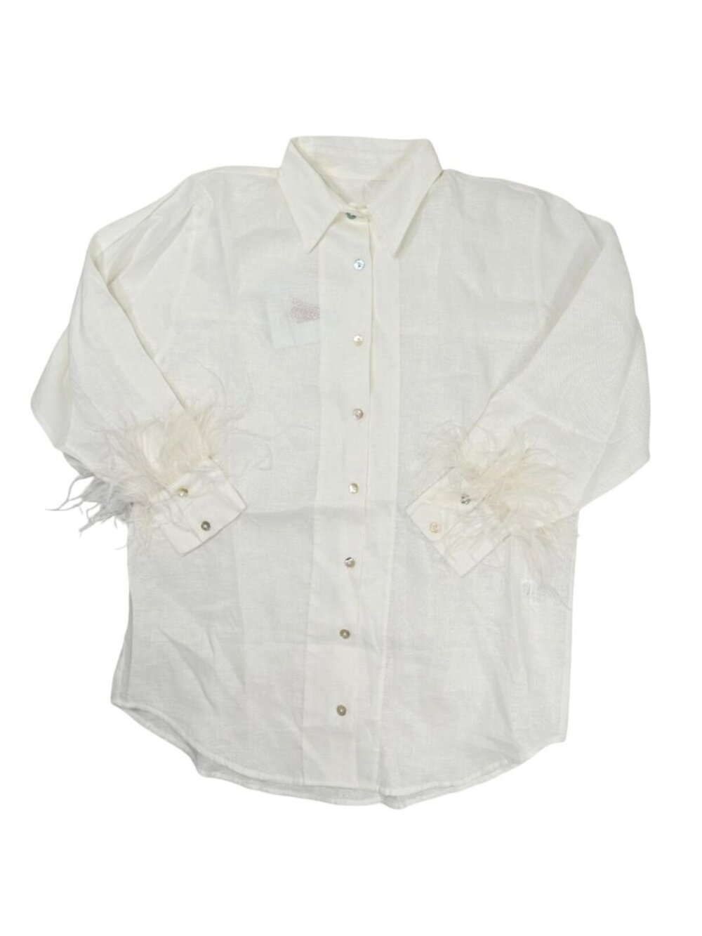 Sensi Studio Oversized Boyfriend Shirt with Feathers in White